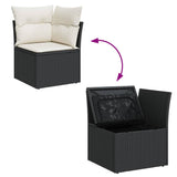 14 Piece Garden Sofa Set with Cushions Black Poly Rattan - 45-Degree Angle