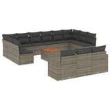 14 Piece Garden Sofa Set with Cushions Grey Poly Rattan - Front View
