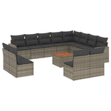 13 Piece Garden Sofa Set with Cushions Grey Poly Rattan - Front View