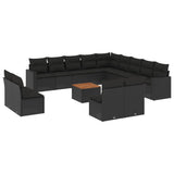 14 Piece Garden Sofa Set with Cushions Black Poly Rattan - Front View