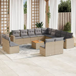 14 Piece Garden Sofa Set with Cushions Mix Beige Poly Rattan