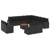 14 Piece Garden Sofa Set with Cushions Black Poly Rattan - Front View
