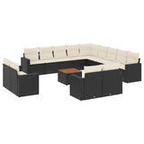 14 Piece Garden Sofa Set with Cushions Black Poly Rattan - Front View
