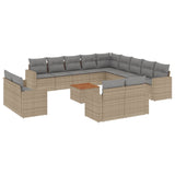 14 Piece Garden Sofa Set with Cushions Mix Beige Poly Rattan - Front View