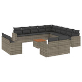 14 Piece Garden Sofa Set with Cushions Grey Poly Rattan - Front View