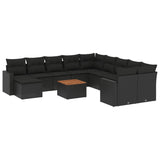 12 Piece Garden Sofa Set with Cushions Black Poly Rattan - Front View