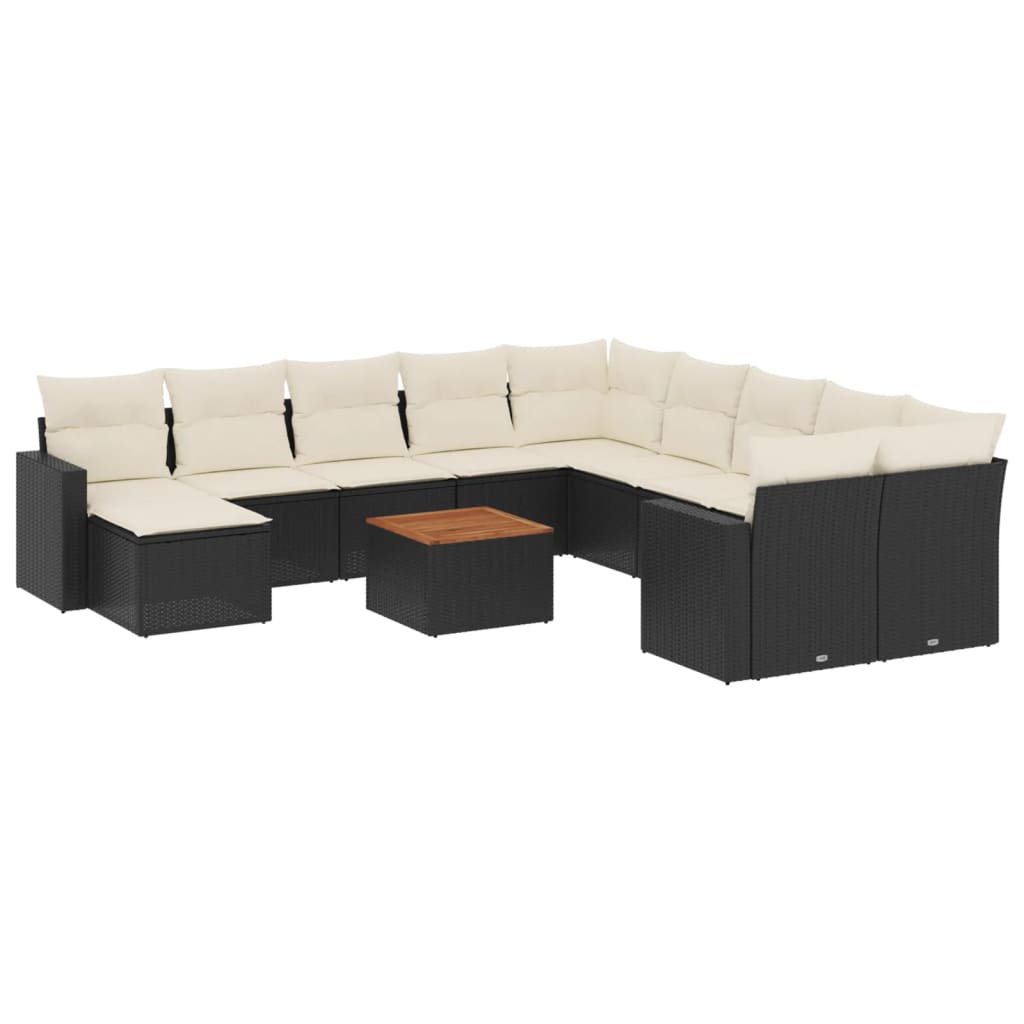 12 Piece Garden Sofa Set with Cushions Black Poly Rattan