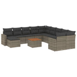 12 Piece Garden Sofa Set with Cushions Grey Poly Rattan - Front View