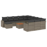 13 Piece Garden Sofa Set with Cushions Grey Poly Rattan - Front View