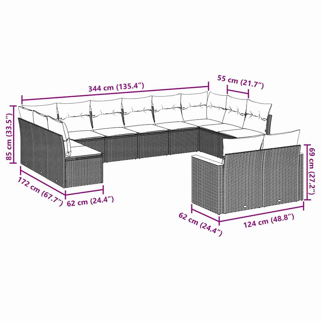 7 Piece Garden Sofa Set with Cushions Black Poly Rattan