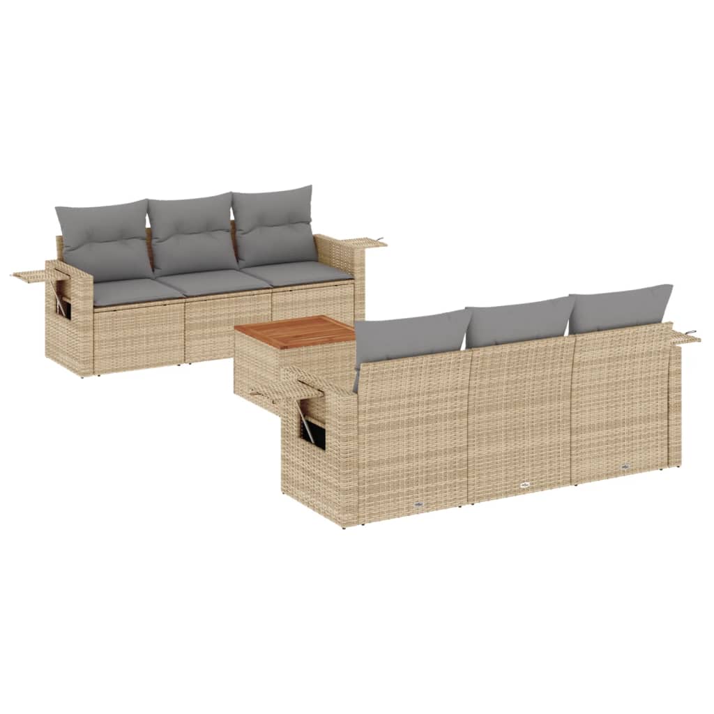 7 Piece Garden Sofa Set with Cushions Mix Beige Poly Rattan
