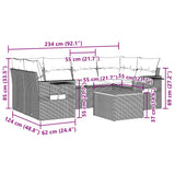 7 Piece Garden Sofa Set with Cushions Black Poly Rattan - Side View