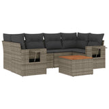 7 Piece Garden Sofa Set with Cushions Grey Poly Rattan - Front View