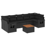 8 Piece Garden Sofa Set with Cushions Black Poly Rattan - Front View