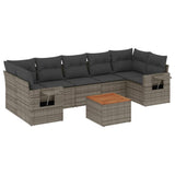 8 Piece Garden Sofa Set with Cushions Grey Poly Rattan - Front View