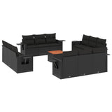13 Piece Garden Sofa Set with Cushions Black Poly Rattan - Front View