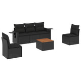 6 Piece Garden Sofa Set with Cushions Black Poly Rattan - Front View