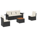 6 Piece Garden Sofa Set with Cushions Black Poly Rattan - Front View