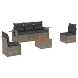 6 Piece Garden Sofa Set with Cushions Grey Poly Rattan - Front View