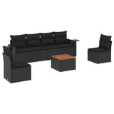 7 Piece Garden Sofa Set with Cushions Black Poly Rattan - Front View