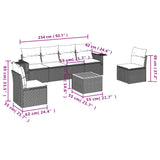 7 Piece Garden Sofa Set with Cushions Black Poly Rattan