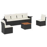 7 Piece Garden Sofa Set with Cushions Black Poly Rattan - Front View