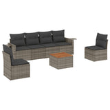 7 Piece Garden Sofa Set with Cushions Grey Poly Rattan - Front View