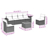 7 Piece Garden Sofa Set with Cushions Grey Poly Rattan - Side View