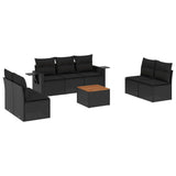 8 Piece Garden Sofa Set with Cushions Black Poly Rattan - Front View