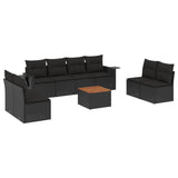 9 Piece Garden Sofa Set with Cushions Black Poly Rattan - Front View