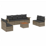 9 Piece Garden Sofa Set with Cushions Grey Poly Rattan - Front View