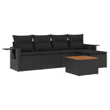 6 Piece Garden Sofa Set with Cushions Black Poly Rattan - Front View
