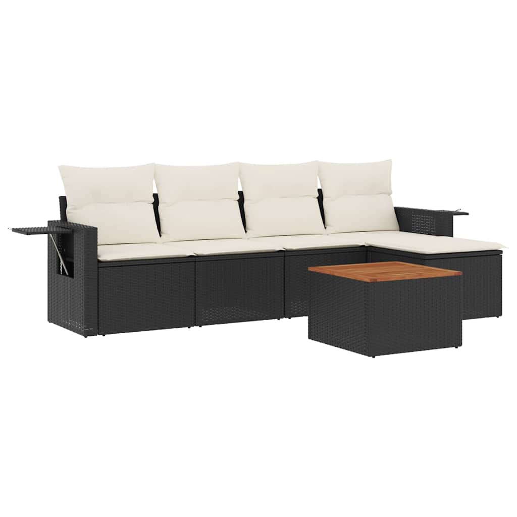 6 Piece Garden Sofa Set with Cushions Black Poly Rattan