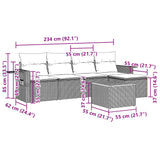 6 Piece Garden Sofa Set with Cushions Black Poly Rattan - Side View