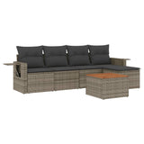 6 Piece Garden Sofa Set with Cushions Grey Poly Rattan - Front View