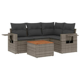 5 Piece Garden Sofa Set with Cushions Grey Poly Rattan - Front View