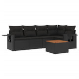 6 Piece Garden Sofa Set with Cushions Black Poly Rattan - Front View