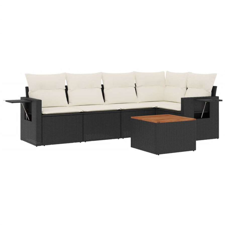 6 Piece Garden Sofa Set with Cushions Black Poly Rattan