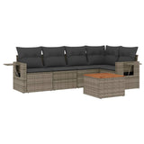 6 Piece Garden Sofa Set with Cushions Grey Poly Rattan - Front View