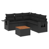 6 Piece Garden Sofa Set with Cushions Black Poly Rattan - Front View