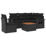 6 Piece Garden Sofa Set with Cushions Black Poly Rattan - Front View