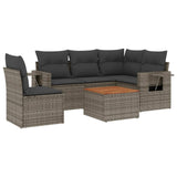 6 Piece Garden Sofa Set with Cushions Grey Poly Rattan - Front View