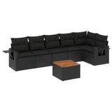 7 Piece Garden Sofa Set with Cushions Black Poly Rattan - Front View