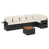 7 Piece Garden Sofa Set with Cushions Black Poly Rattan - Front View