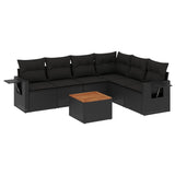 7 Piece Garden Sofa Set with Cushions Black Poly Rattan - Front View
