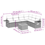 7 Piece Garden Sofa Set with Cushions Black Poly Rattan - Side View