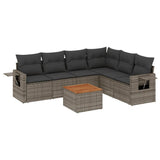 7 Piece Garden Sofa Set with Cushions Grey Poly Rattan - Front View