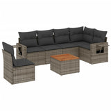 7 Piece Garden Sofa Set with Cushions Grey Poly Rattan - Front View