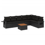8 Piece Garden Sofa Set with Cushions Black Poly Rattan - Front View
