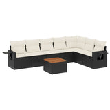 8 Piece Garden Sofa Set with Cushions Black Poly Rattan - Front View